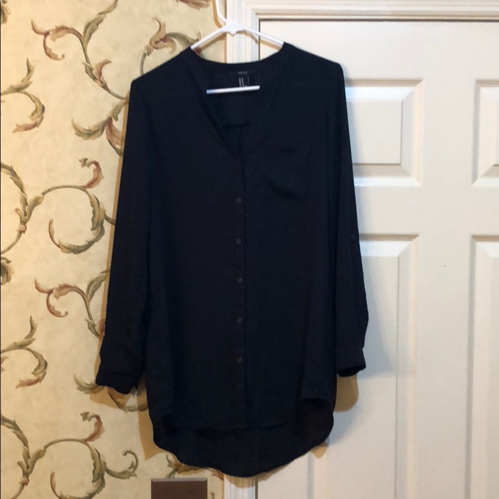 Black High-Low Button Down